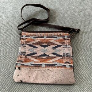 Myra Bag  Southwest Aztec Upcycled Canvas & Cowhide Shoulder Crossbody Bag